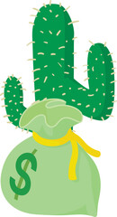 Western symbol icon isometric vector. Giant green cactus and bag of money icon. Wild west concept