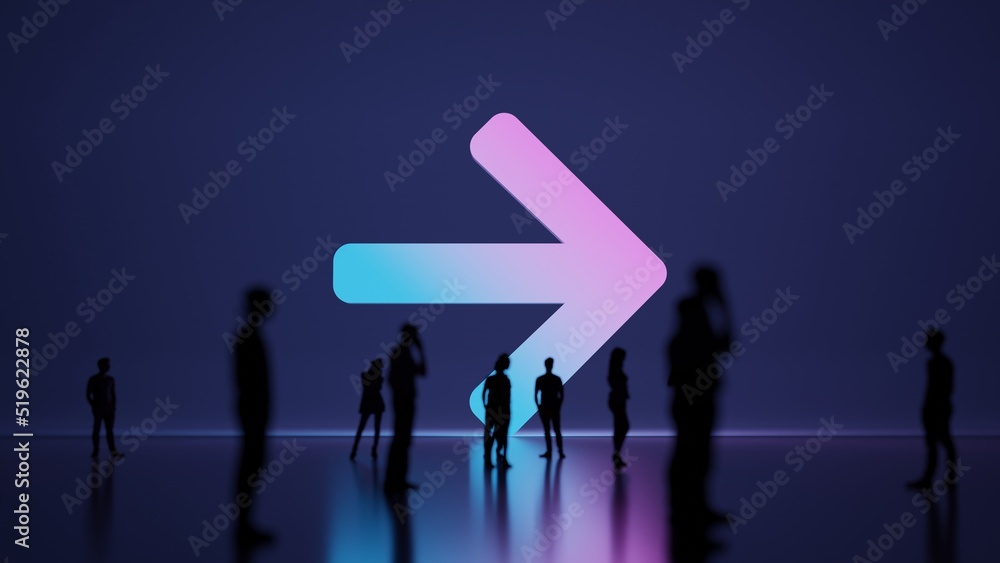 Poster 3d rendering people in front of symbol of arrow right on background