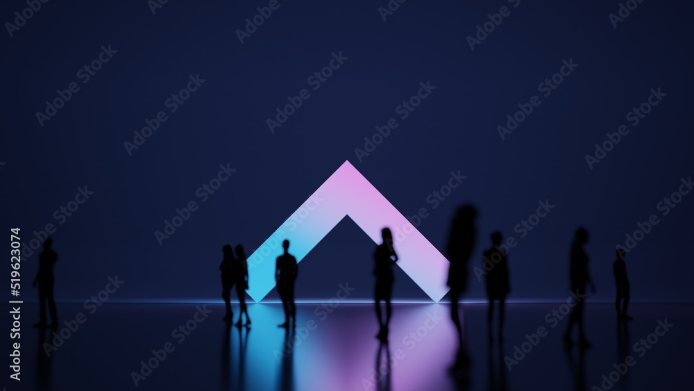 Poster 3d rendering people in front of symbol of up arrows on background