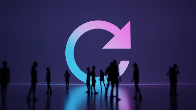 3d rendering people in front of symbol of refresh arrow on background