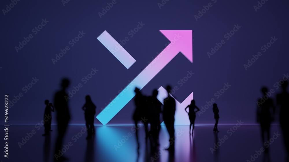 Poster 3d rendering people in front of symbol of diagonal arrows on background