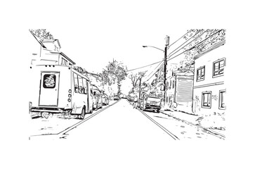 Building view with landmark of Newark is the 
city in New Jersey. Hand drawn sketch illustration in vector.