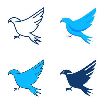 Hawk icon set in flat and line style