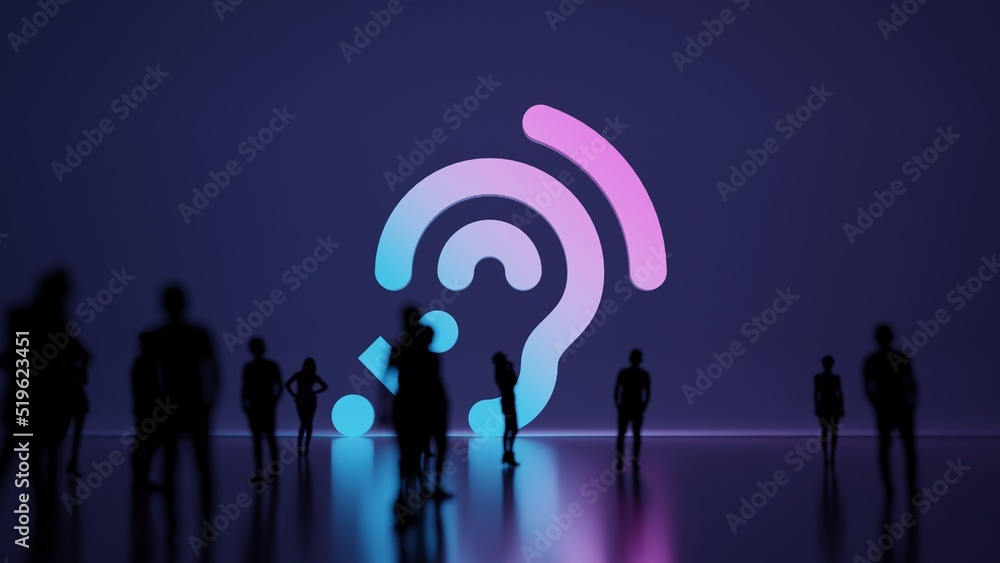 Poster 3d rendering people in front of symbol of assistive listening systems on background