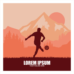 Obraz na płótnie Canvas soccer emblem with a silhouette of the player and ball isolated monochrome picture