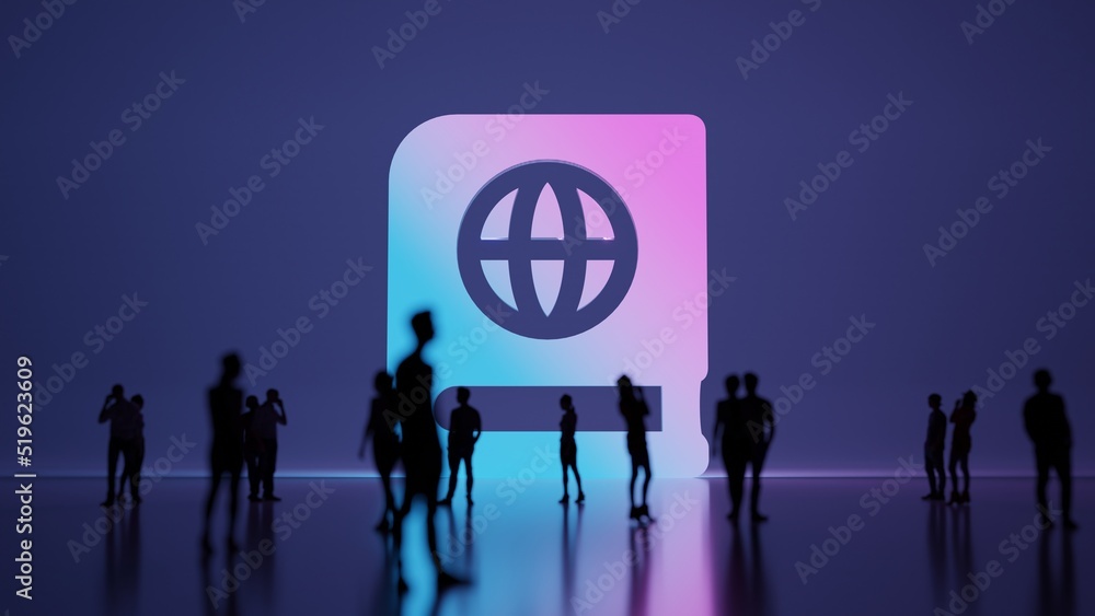 Poster 3d rendering people in front of symbol of atlas on background