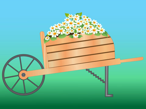 Wooden Wheelbarrow With Flowers