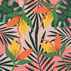 Fototapeta na wymiar floral tropical heliconias pattern