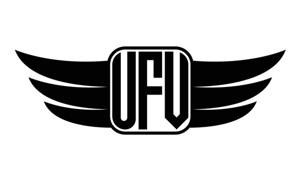 UFV three Letter wing minimalist creative concept icon eagle symbol professional black and white logo design, Vector template