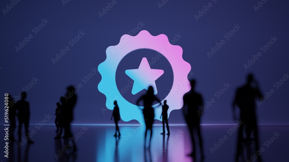 Poster 3d rendering people in front of symbol of badge on background