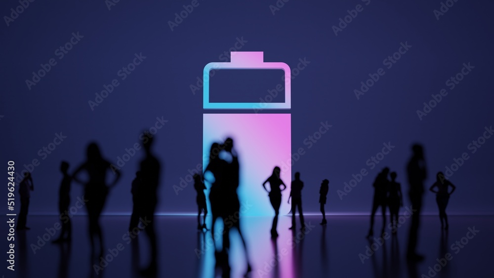 Aufkleber 3d rendering people in front of vertical symbol of two third charged battery on background