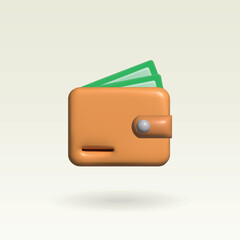 Wallet vector 3d icon. brown wallet 3d illustration
