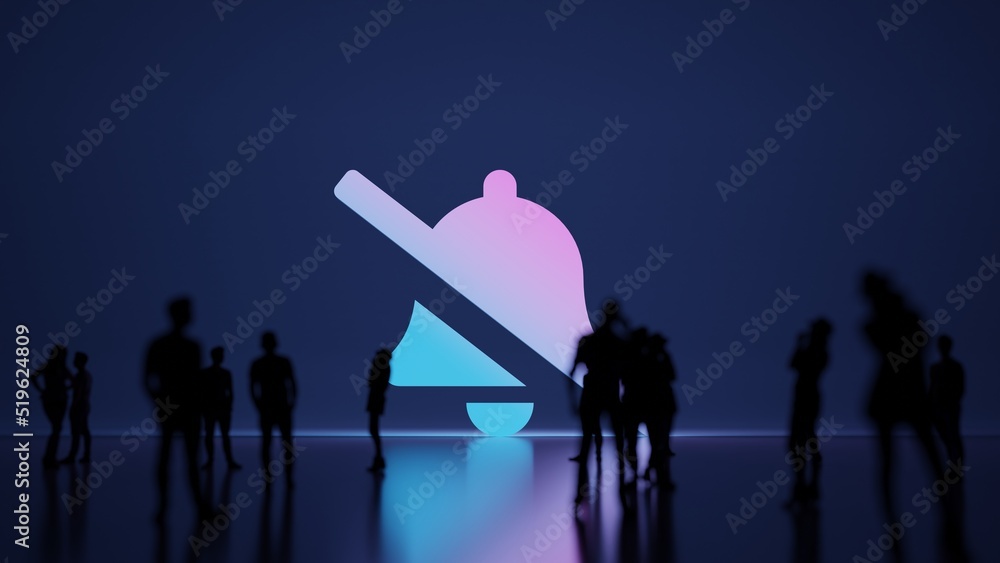 Poster 3d rendering people in front of symbol of bell slash on background