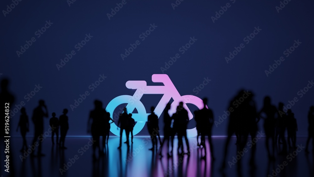 Poster 3d rendering people in front of symbol of bicycle without rider on background