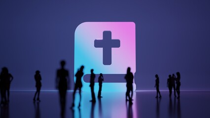 3d rendering people in front of symbol of bible on background