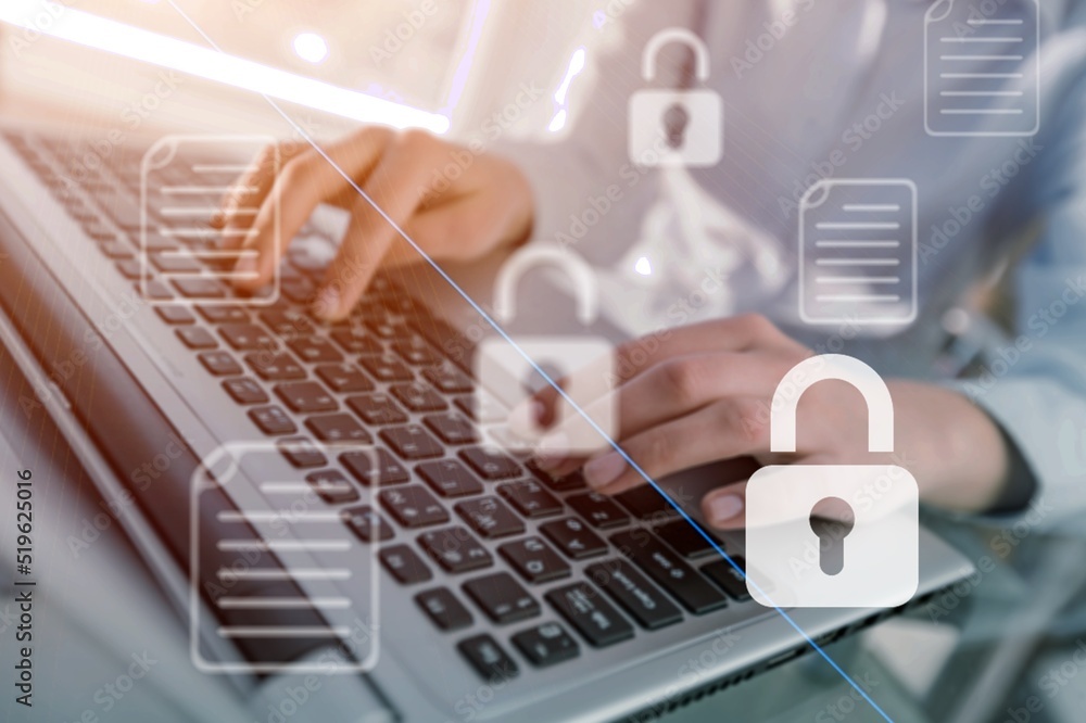 Poster digital key and privacy management policy for file data transfer, cyber security awareness concept