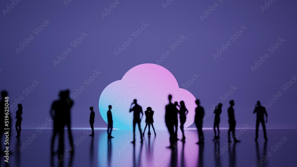 Poster 3d rendering people in front of symbol of cloud on background