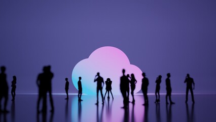 3d rendering people in front of symbol of cloud on background