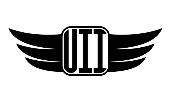 UII three Letter wing minimalist creative concept icon eagle symbol professional black and white logo design, Vector template