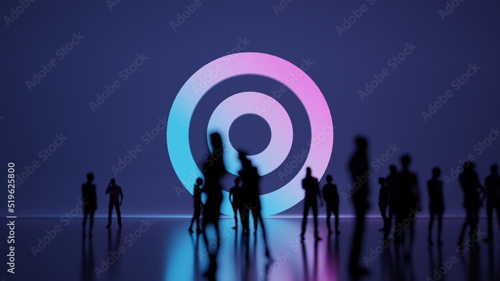 Poster 3d rendering people in front of symbol of bullseye on background