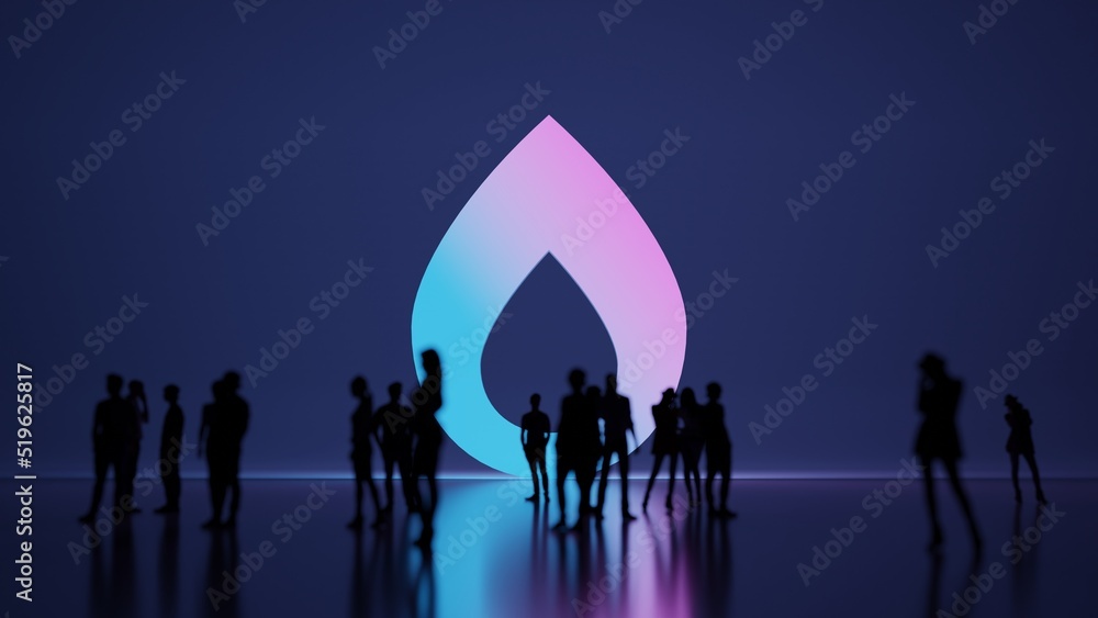 Poster 3d rendering people in front of symbol of flame on background