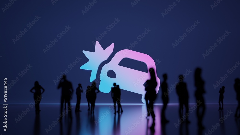 Poster 3d rendering people in front of symbol of car crash on background