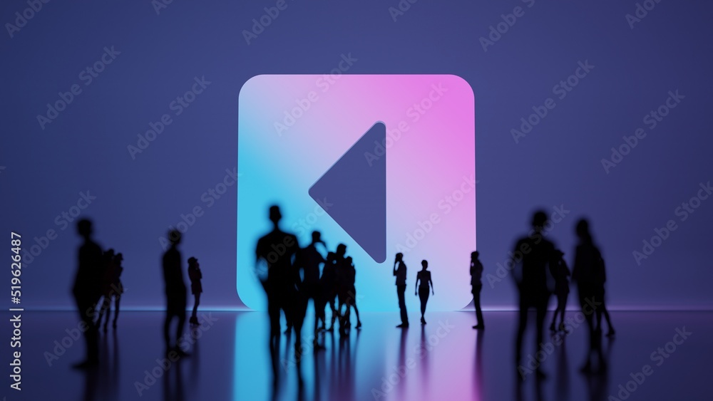 Poster 3d rendering people in front of symbol of caret square left on background