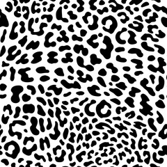 Seamless leopard pattern. Fashionable vector illustration. Black spots on white background. Animal texture for print, textile, fabric.