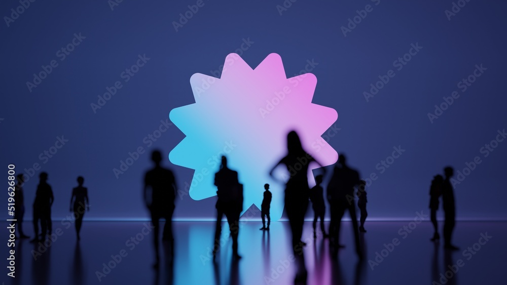 Poster 3d rendering people in front of symbol of certificate badge on background