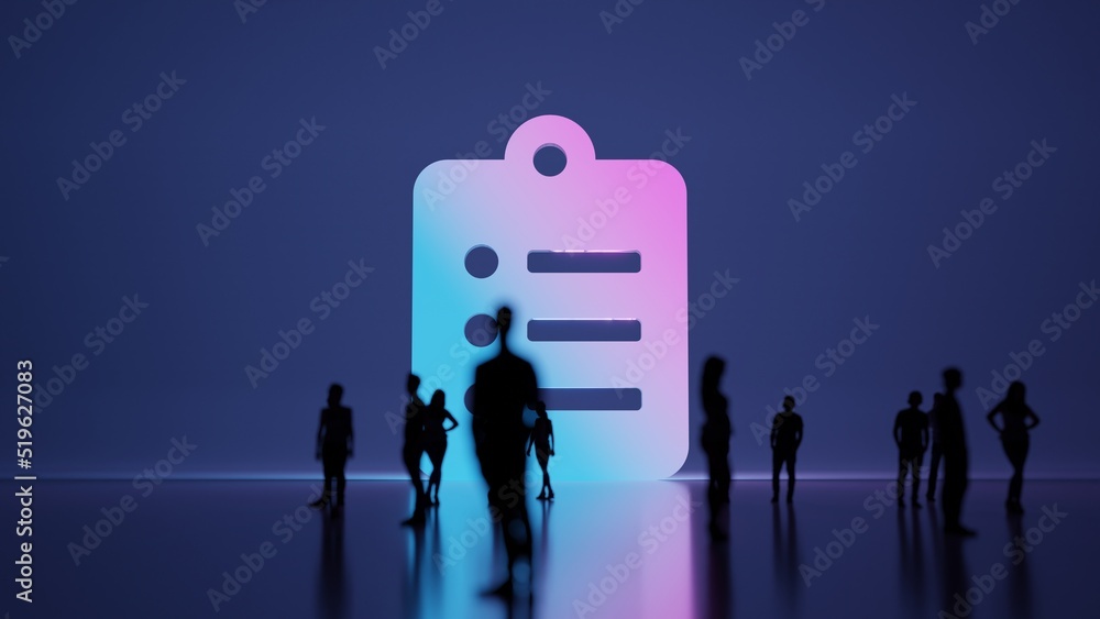 Poster 3d rendering people in front of symbol of clipboard list on background