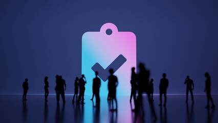 3d rendering people in front of symbol of clipboard check on background