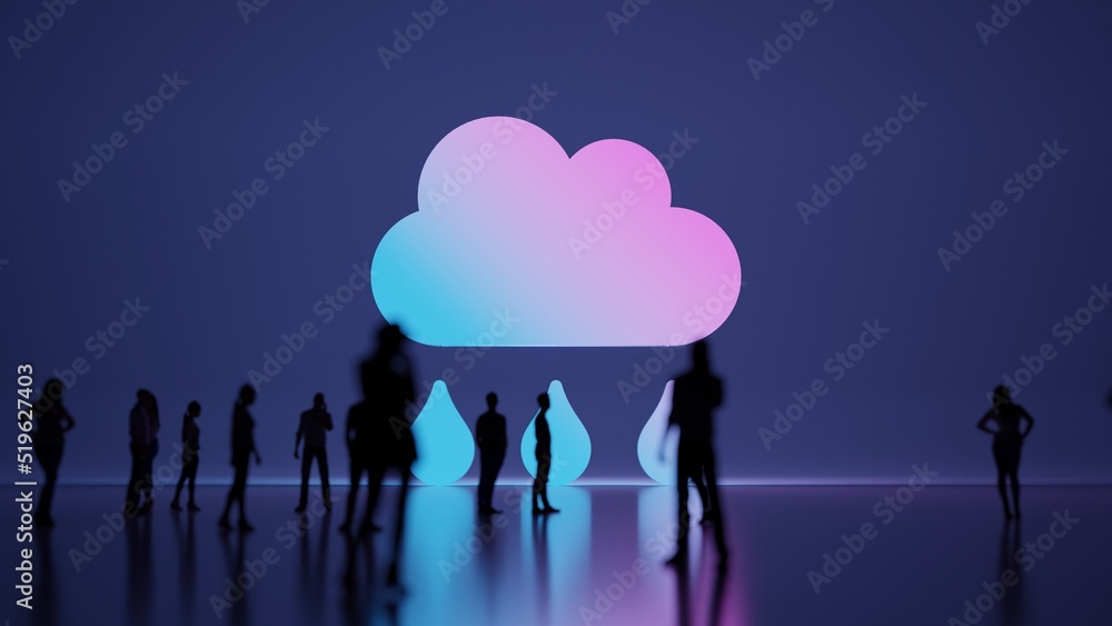 Poster 3d rendering people in front of symbol of rain cloud on background