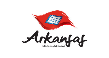 Made in Arkansas USA new handwritten flag ribbon typography lettering logo label banner