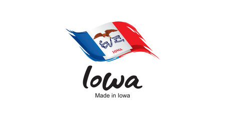 Made in Iowa USA new handwritten flag ribbon typography lettering logo label banner