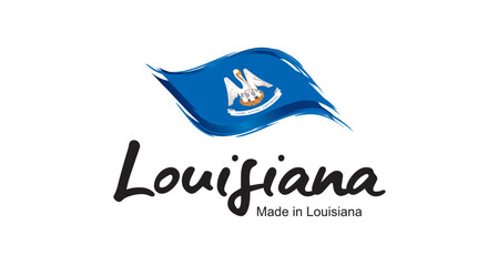 Made in Louisiana USA new handwritten flag ribbon typography lettering logo label banner
