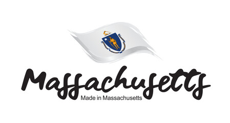 Made in Massachusetts USA new handwritten flag ribbon typography lettering logo label banner