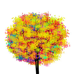 A colorful tree, an abstract illustration, is isolated on a white background.