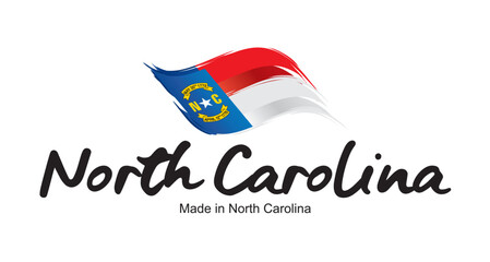 Made in North Carolina USA new handwritten flag ribbon typography lettering logo label banner