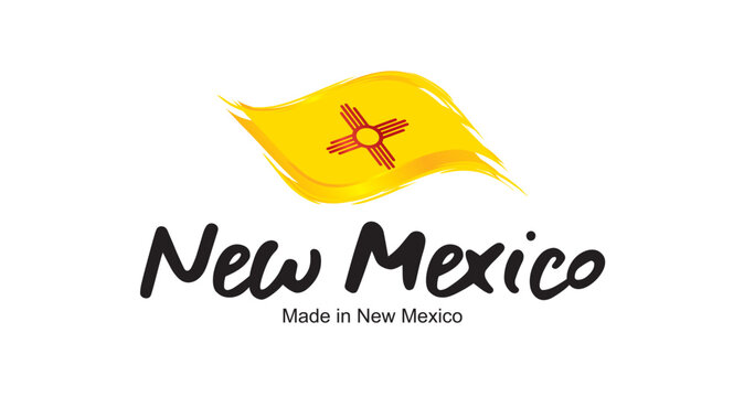 Made In New Mexico USA New Handwritten Flag Ribbon Typography Lettering Logo Label Banner