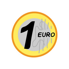 One euro coin isolated on white background. Hand drawn vector illustration.