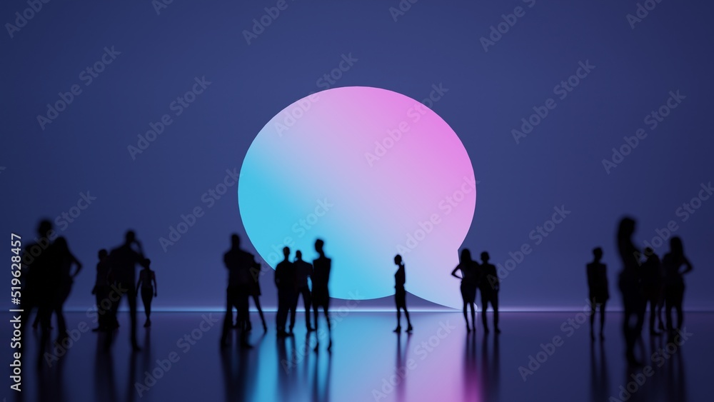 Aufkleber 3d rendering people in front of symbol of rounded chat bubble on background