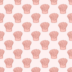 Chef hat engraved seamless pattern. Kitchen traditional element for cook in hand drawn style.