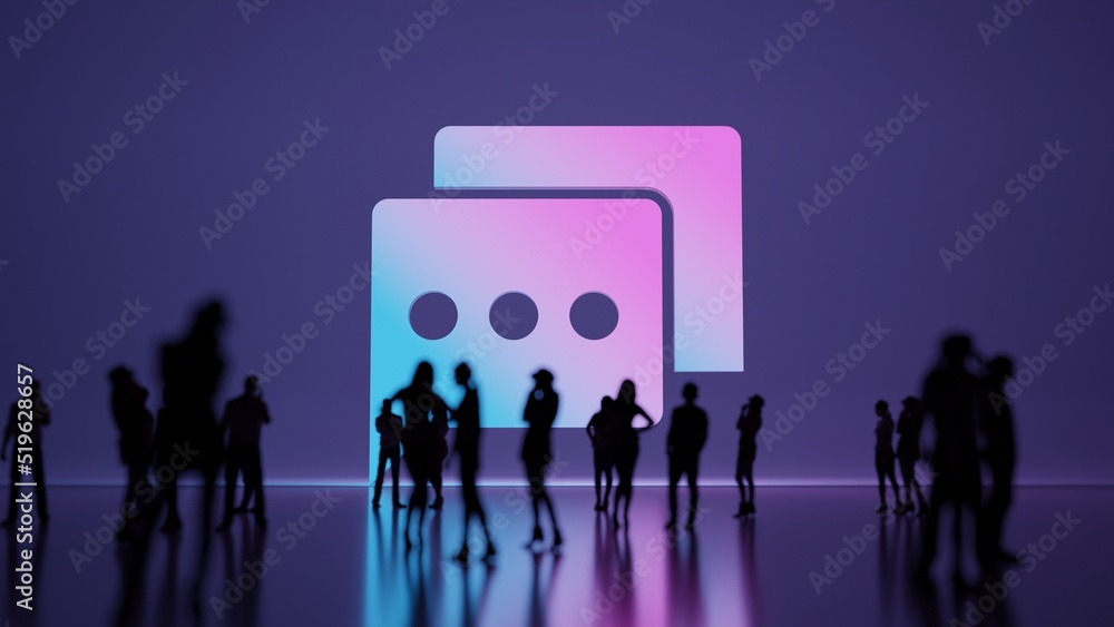 Canvas Prints 3d rendering people in front of symbol of two rounded chat bubbles on background