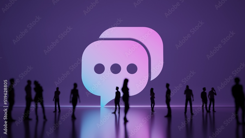 Aufkleber 3d rendering people in front of symbol of two rounded chat bubble on background