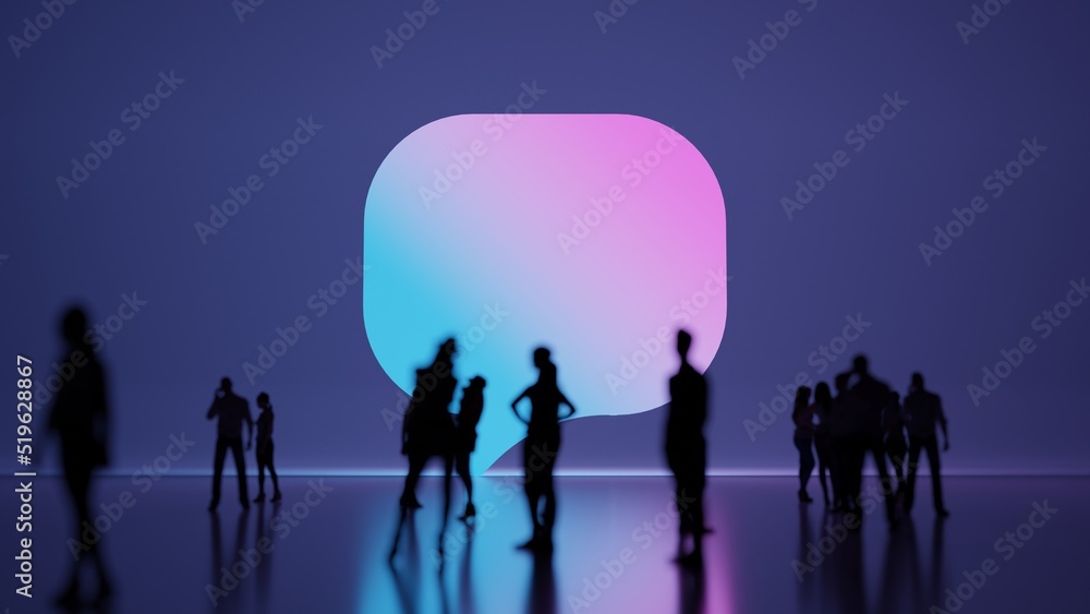 Aufkleber 3d rendering people in front of symbol of rounded chat bubble on background