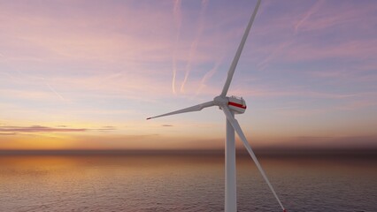 7640x4320. Ocean Wind Farm. Windmill farm in the ocean. Offshore wind turbines in the sea. Wind turbine from aerial view. - obrazy, fototapety, plakaty