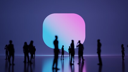 3d rendering people in front of symbol of  rounded chat bubble on background