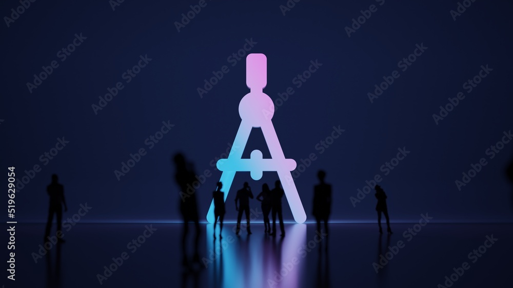 Poster 3d rendering people in front of symbol of compass on background