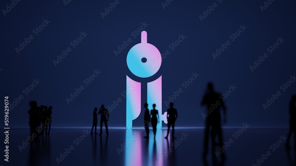 Poster 3d rendering people in front of symbol of compass on background