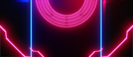 abstract backgound video game of esports scifi gaming cyberpunk, vr virtual reality simulation and metaverse, scene stand pedestal stage, 3d illustration rendering, futuristic neon glow room